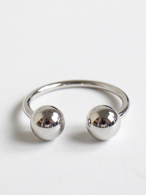 925 Sterling Silver With Platinum Plated Personality Double ball Free Size Rings
