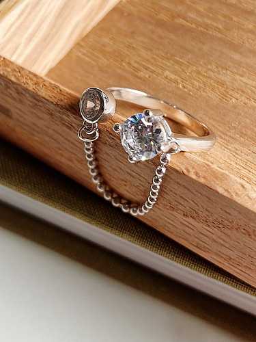 Anel de diamante com corrente de prata esterlina 925 e zircônio