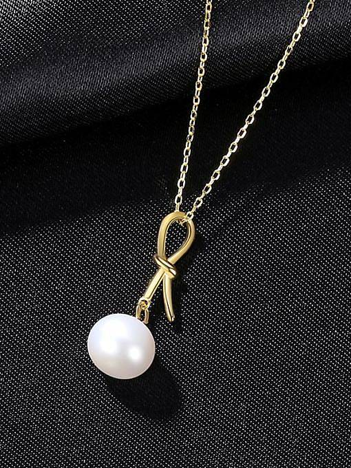 925 Sterling Silver Freshwater Pearl Bowknot Minimalist Necklace