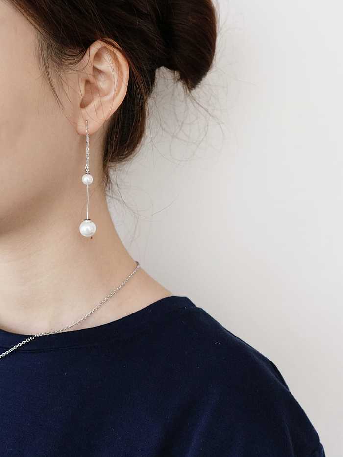 925 Sterling Silver Imitation Pearl Tassel Minimalist Threader Earring