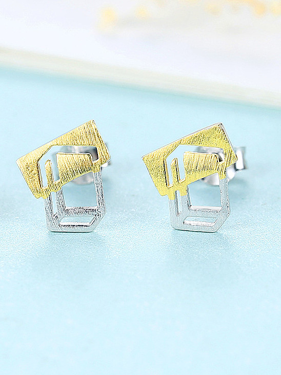 925 Sterling Silver With Glossy Simplistic Irregular Stud Earrings