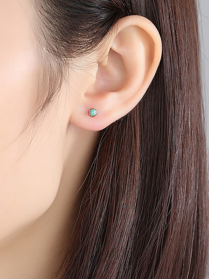 Kompakte runde Opal-Ohrringe aus Sterlingsilber
