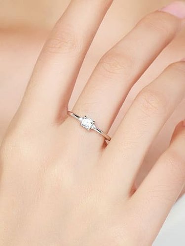 925 Sterling Silver Cubic Zirconia Square Minimalist Band Ring