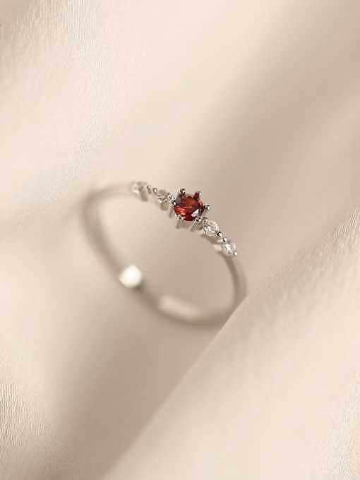 925 Sterling Silver Cubic Zirconia Red Round Dainty Band Ring