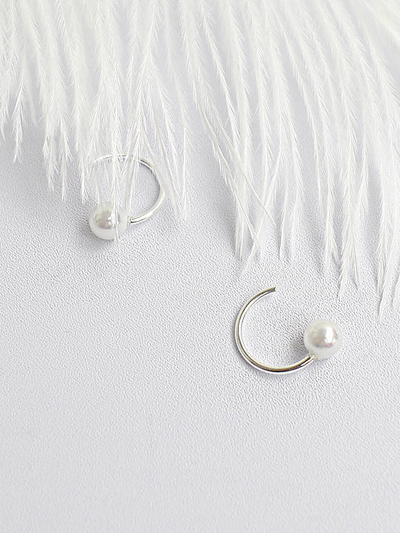 Sterling silver handmade simple geometric semicircle bead earring