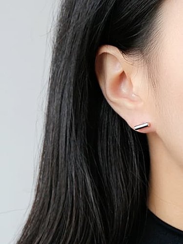 Boucles d'oreilles cylindriques géométriques lisses simples en argent pur S925