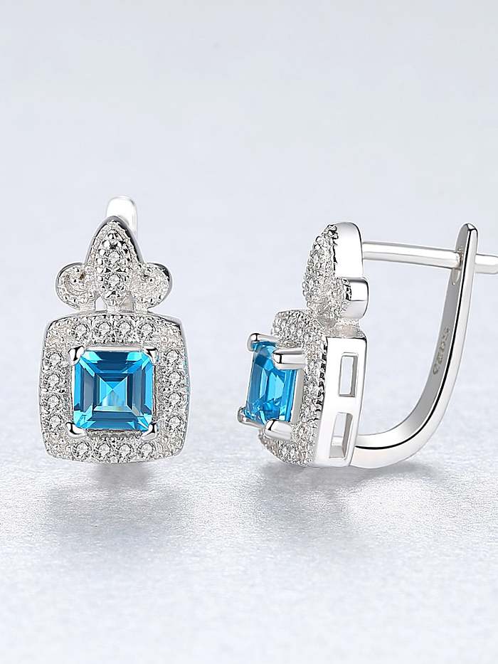 925 Sterling Silver Cubic Zirconia luxurious Square Trend Stud Earring