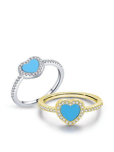 925 Sterling Silver Enamel Rhinestone Heart Minimalist Band Ring