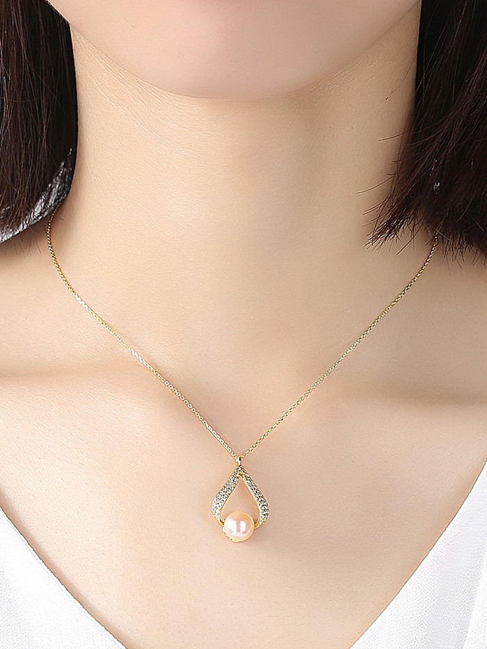 925 Sterling Silver With Artificial Pearl Simplistic Geometric Necklaces