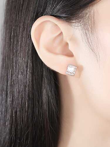 925 Sterling Silver Freshwater Pearl Geometric Minimalist Stud Earring