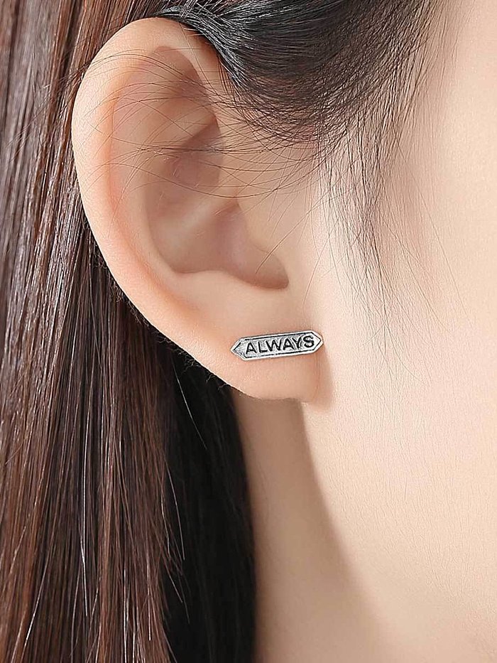 Boucles d'oreilles en argent sterling 925 avec lettres géométriques simples et mignonnes
