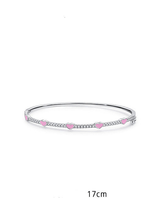 925 Sterling Silver Cubic Zirconia Enamel Heart Dainty Band Bangle