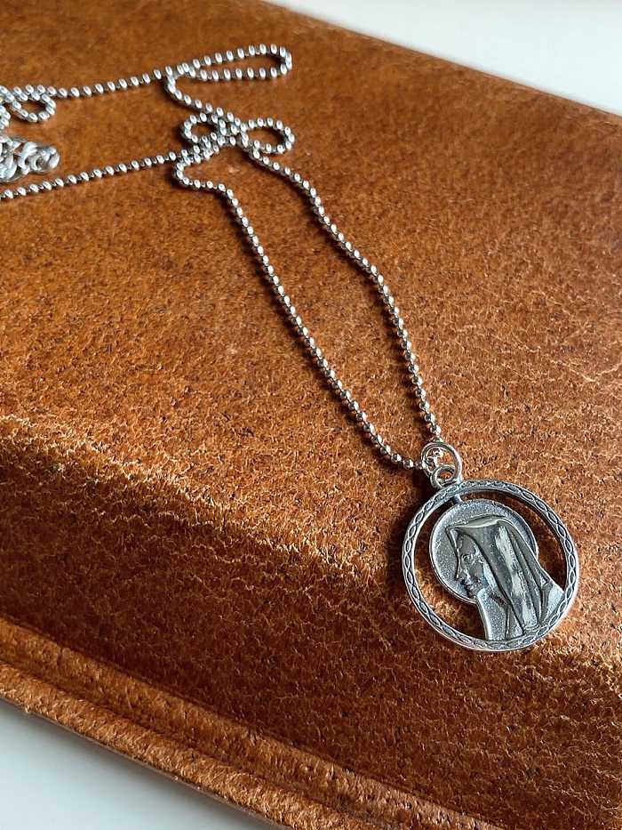 925 Sterling Silber Runde Vintage Religiöse Halskette