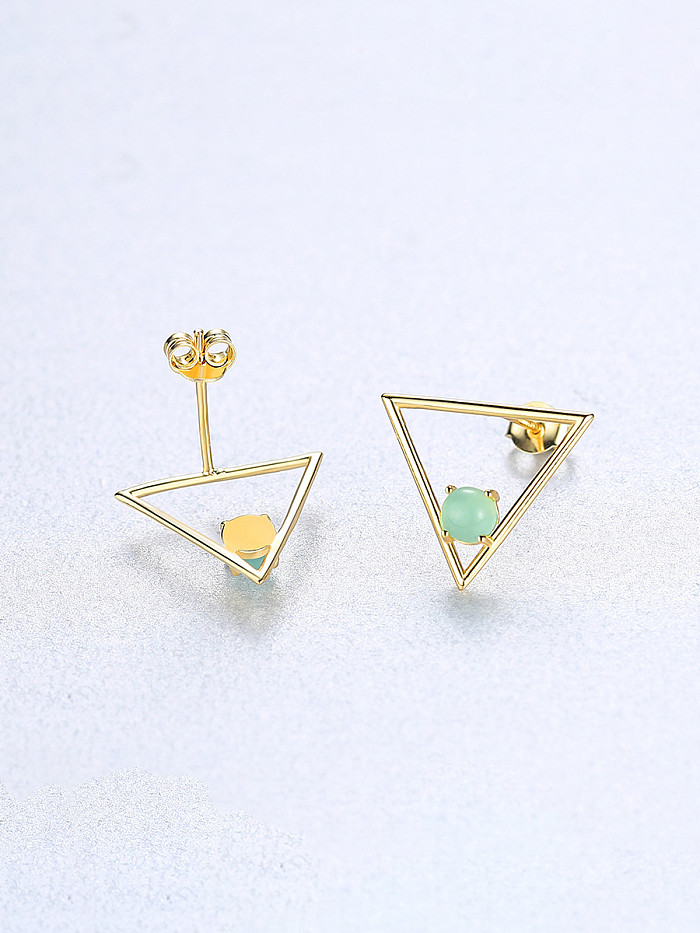 925 Sterling Silver With Opal Simplistic Triangle Stud Earrings