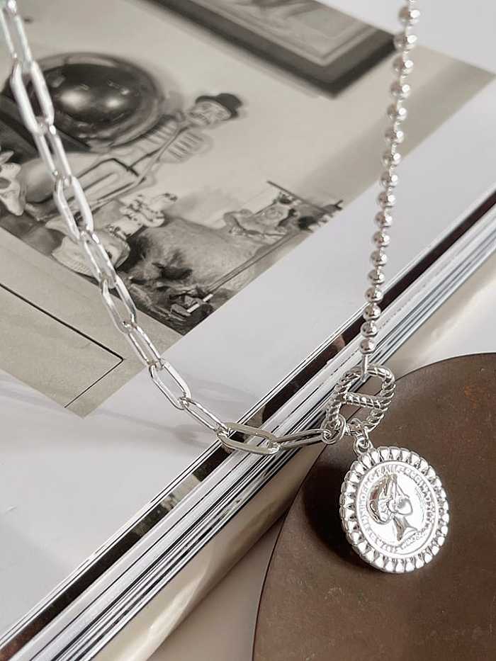 Collar de cadena asimétrica vintage geométrica de plata de ley 925