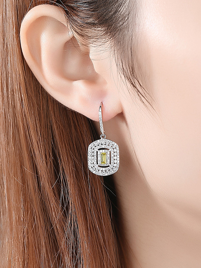 925 Sterling Silver With Platinum Plated Delicate Square Hook Earrings