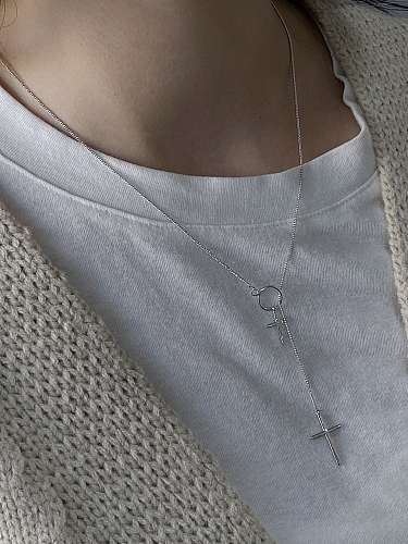 925 Sterling Silver Cross Minimalist Lariat Necklace