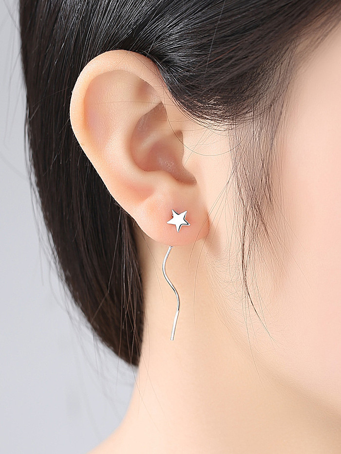 Sterling silver fashion pentagonal hook earrings