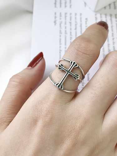 925 Sterling Silver Cross Minimalist Free Size Band Ring