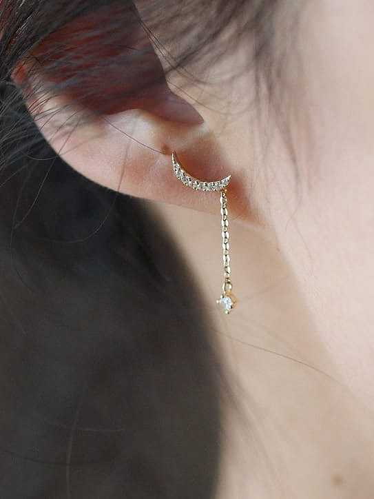 Boucles d'oreilles pendantes en argent sterling 925 avec oxyde de zirconium et lune
