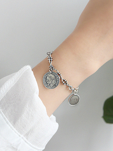 925 Sterling Silver With Antique Silver Plated Vintage Napoleon's head Bracelets