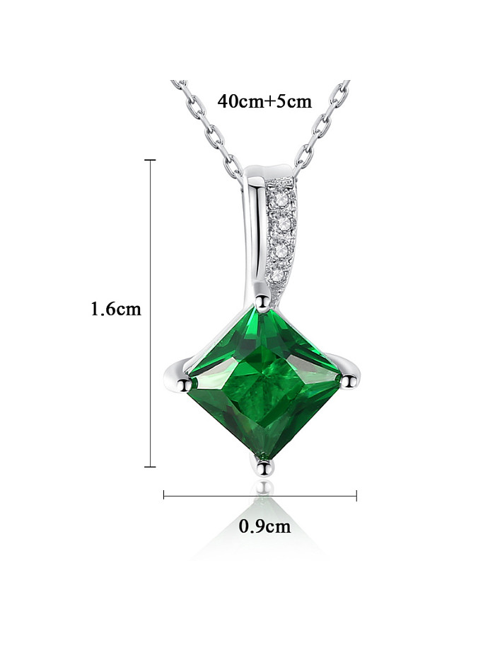 Sterling silver emerald square zircon necklace