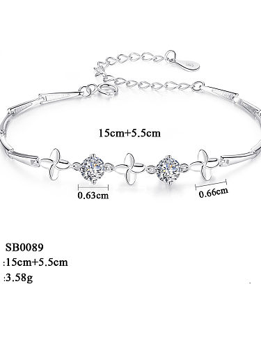925 Sterling Silver Simple with 3A zircon clover Bracelet