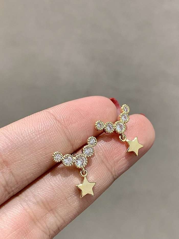 925 Sterling Silver Cubic Zirconia Star Dainty Stud Earring