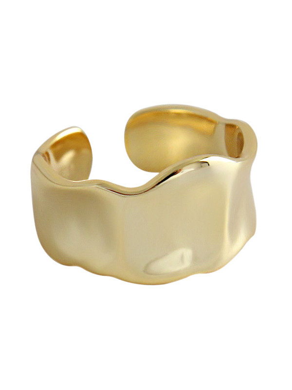 925 Sterling Silver With Glossy Simplistic Irregular Concave Surface Free Size Rings