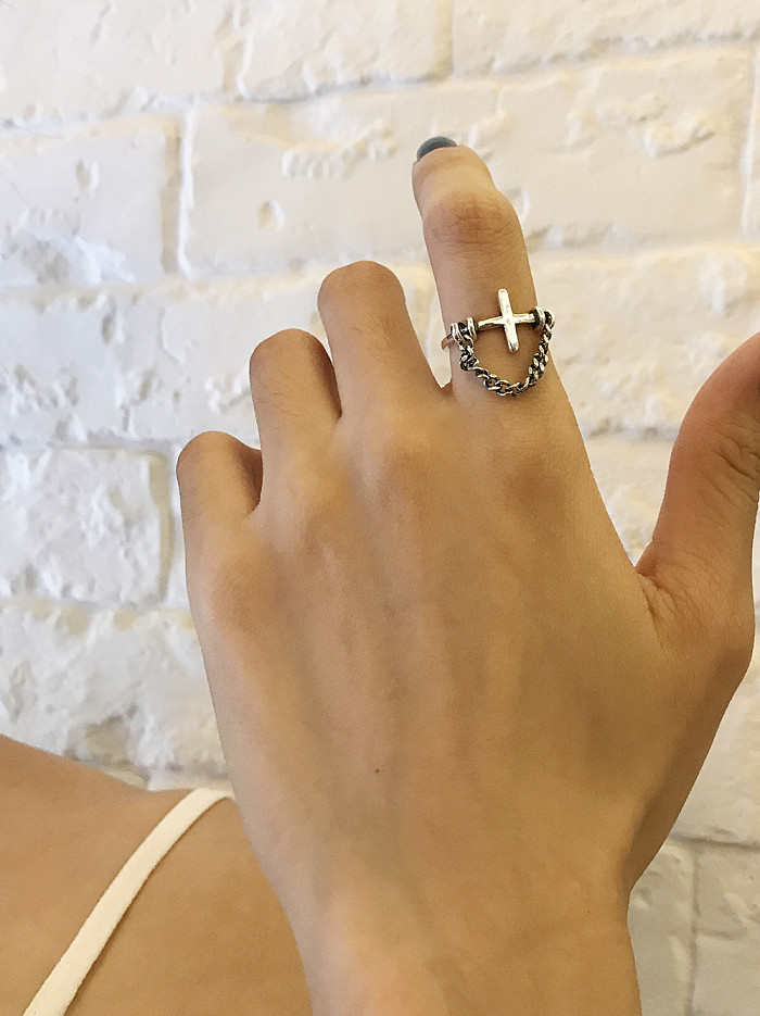 Sterling silver personality cross open ring