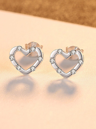 925 Sterling Silver With Heart-shaped Stud Earrings