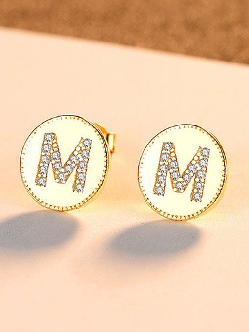 925 Sterling Silver With Cubic Zirconia Simplistic Monogrammed M Stud Earrings