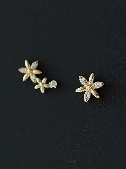 925 Sterling Silver Cubic Zirconia Flower Dainty Stud Earring