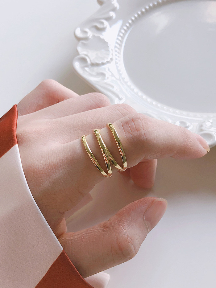 925 Sterling Silver With Gold Plated Simplistic Smoth Round Stacking Rings