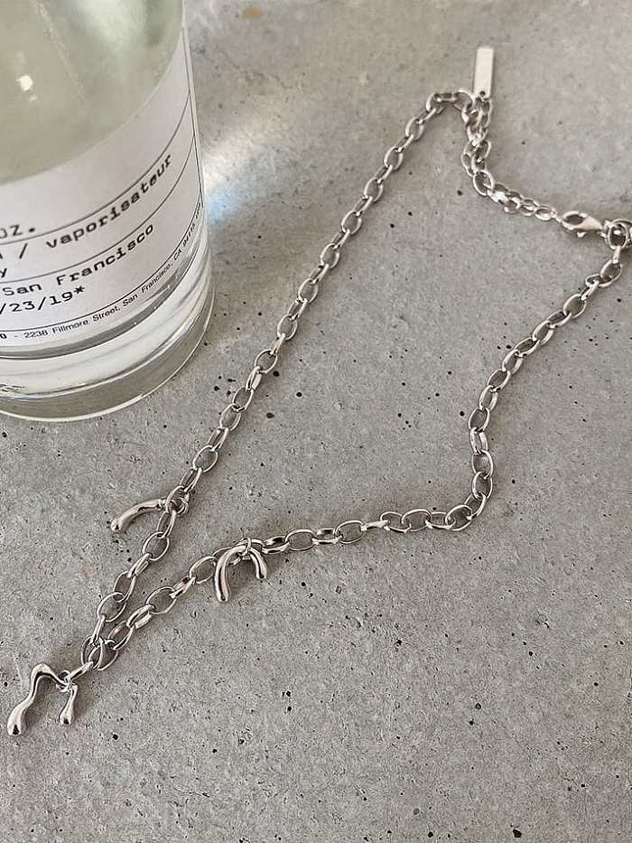 Collar de cadena hueca vintage geométrica de plata de ley 925