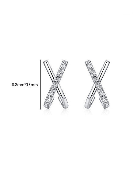 925 Sterling Silver Cubic Zirconia Cross Classic Stud Earring