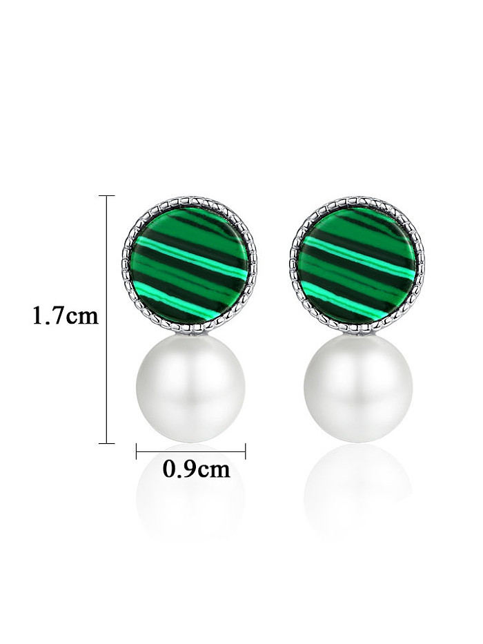 925 Sterling Silver With Artificial Pearl Fashion Round Stud Earrings