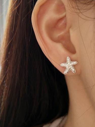 925 Sterling Silver Cubic Zirconia Starfish Minimalist Stud Earring