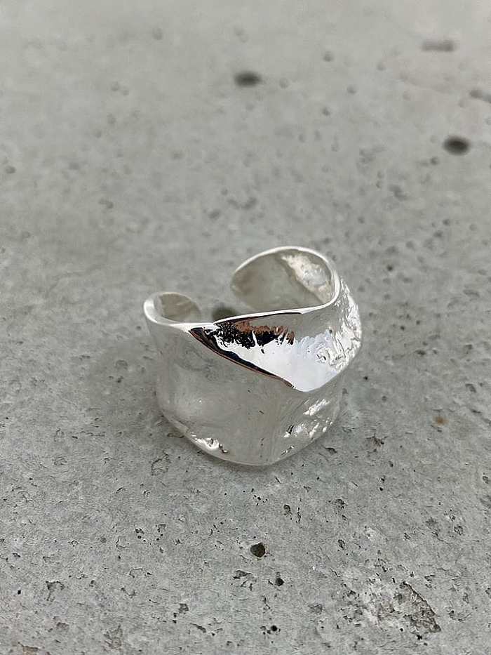 925 Sterling Silber glatter geometrischer Vintage breiter Bandring mit unregelmäßigem Gesicht