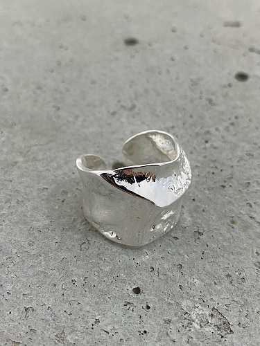 925 Sterling Silver Smooth Geometric Vintage Wide Face Irregular Band Ring