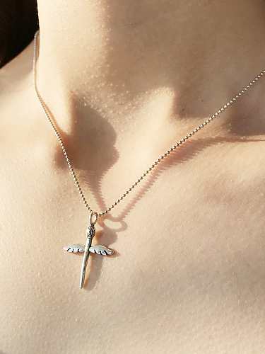 Minimalistische religiöse Halskette aus 925er Sterlingsilber mit Kreuzflügel