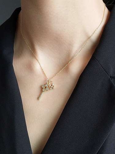 925 Sterling Silver Rhinestone simple fashion key necklace