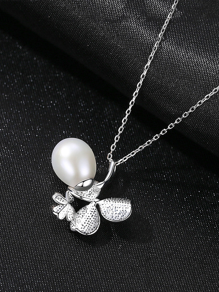 925 Sterling Silver With Platinum Plated Simplistic Four-leaf clover Necklaces