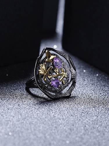 Anel de banda artesanal de flor de ametista de prata esterlina 925