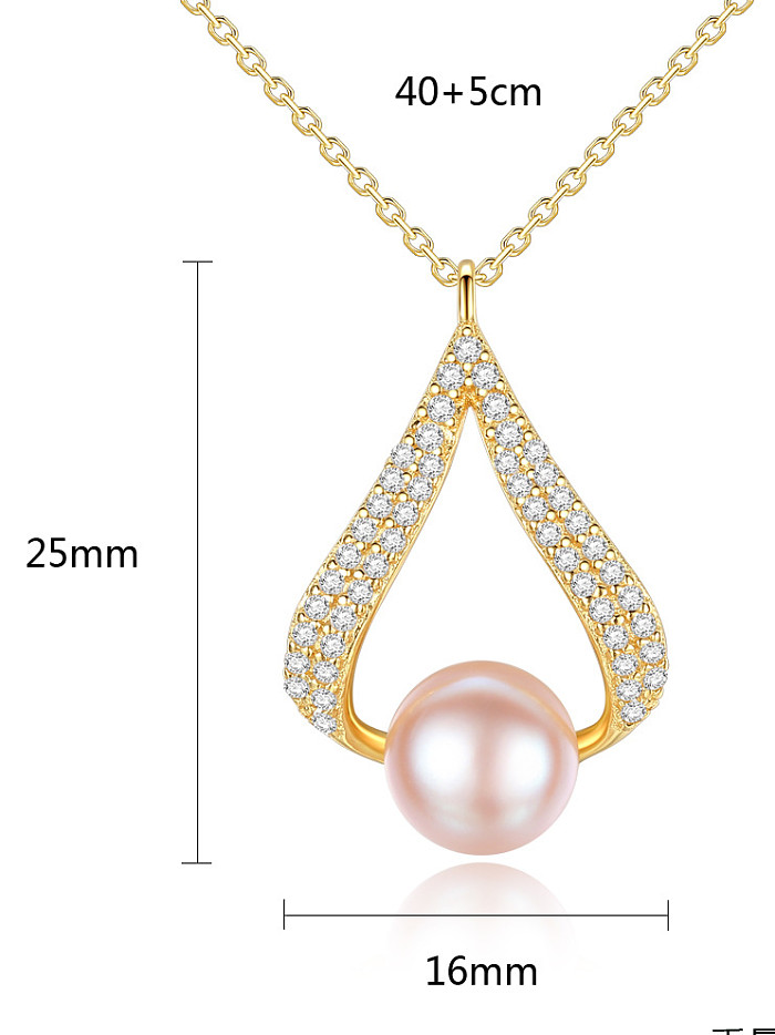 925 Sterling Silver With Artificial Pearl Simplistic Geometric Necklaces