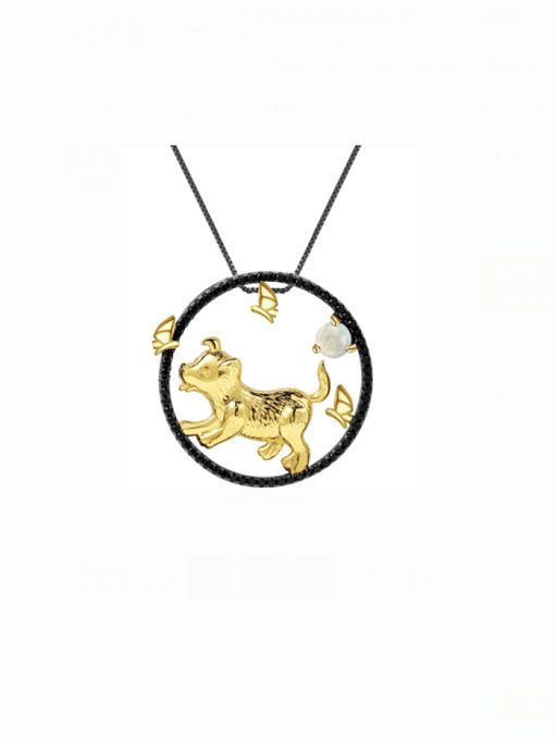 Collier pendentif chien artisan du zodiaque en argent sterling 925 avec pierre naturelle