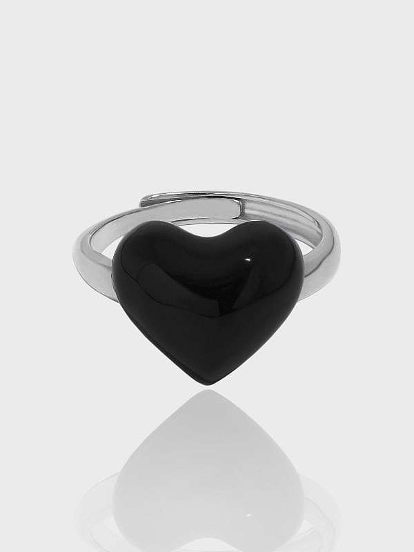 925 Sterling Silver Enamel Heart Minimalist Band Ring