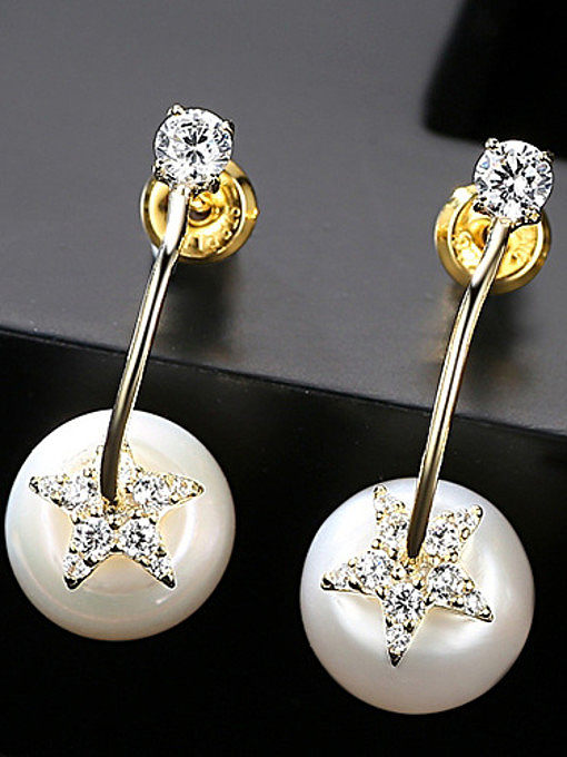 925 Sterling Silver With Artificial Pearl Simplistic Round Drop Earrings
