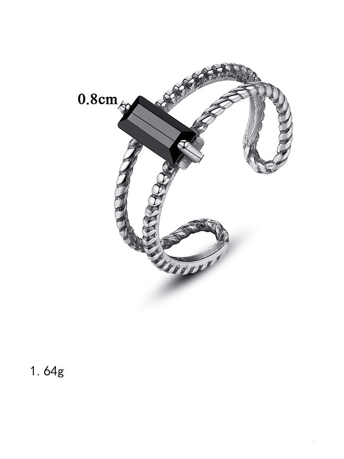 Stapelbarer Ring aus 925er Sterlingsilber mit Kubikzirkonia, schwarz, geometrischer Vintage-Stil