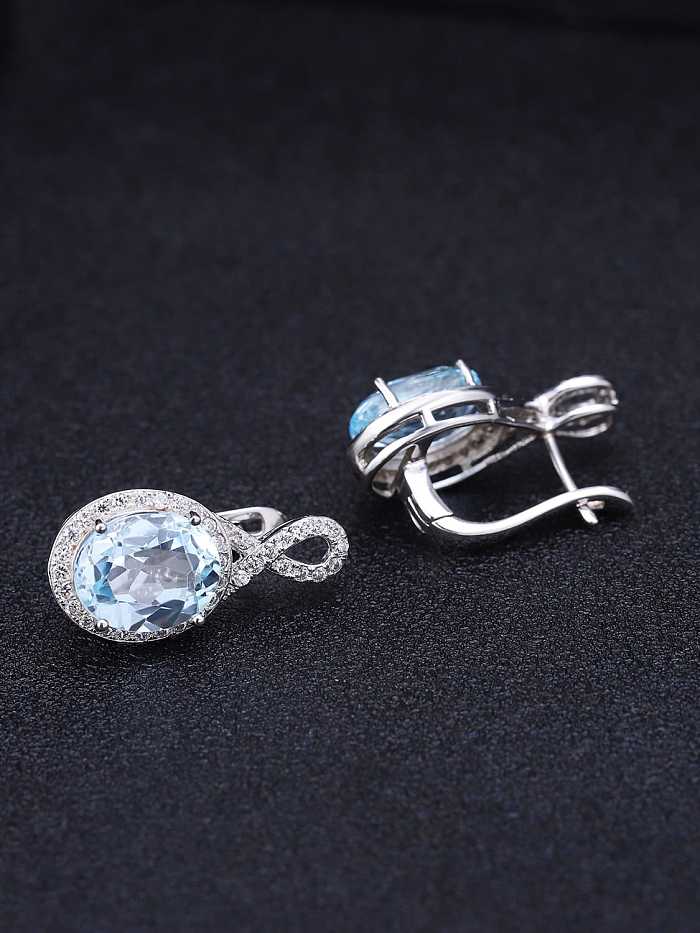 925 Sterling Silver Natural Blue Topaz Geometric Luxury Drop Earring